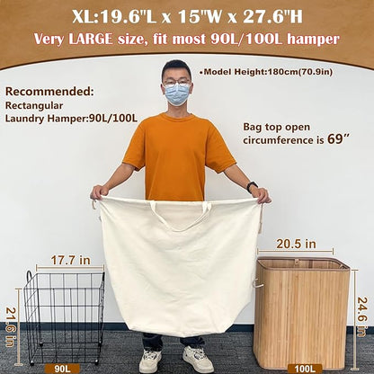 Canvas Laundry Bags with Handles & Rectangular Base, Washable Canvas Drawstring
