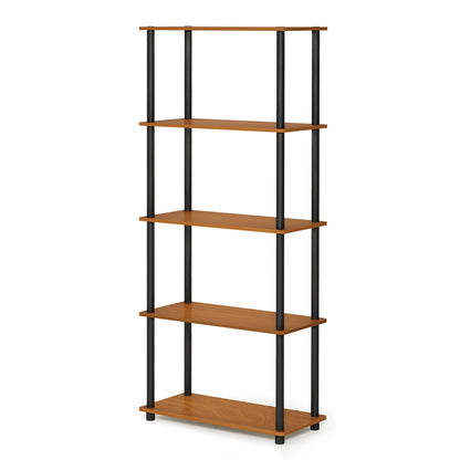 Furinno TURN-N-TUBE Storage Shelves, 5-Tier Book Shelf, Corner Shelf, Toolless Open Shelves, for Organization and Storage, Living Room, Garage, Home Office, Light Cherry