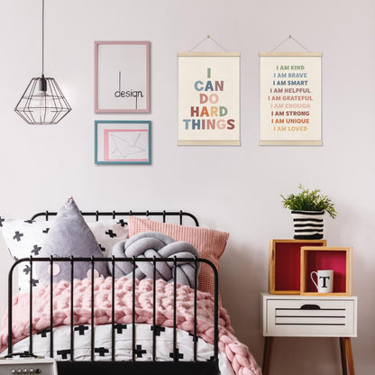 Positive Affirmations Wall Decor for Kid, Boho Classroom Decors 16x12 Inch, Motivational Poster Hanger Frame, Therapy Office, Inspirational Wall Art for School Counselor Office Bedroom, Set of 2
