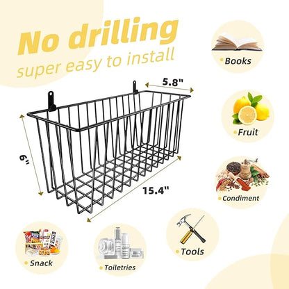 Simple Trending 6 Pack Wire Basket Wall Mount Baskets Hanging Baskets, Cabinets