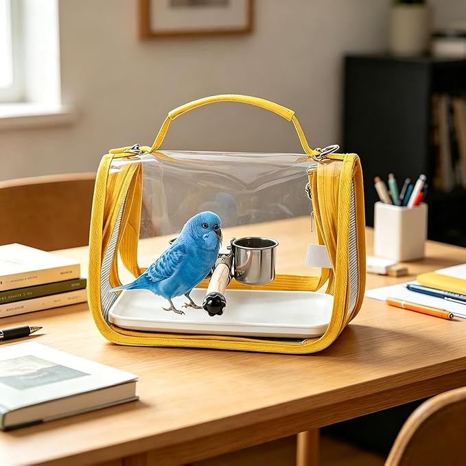 Generic Bird Travel Carrier Lightweight Bird Backpack with Perch Bird Travel Cage for Parakeet Cockatiel Conure Outdoor Travel Camping and Vacation. (White)