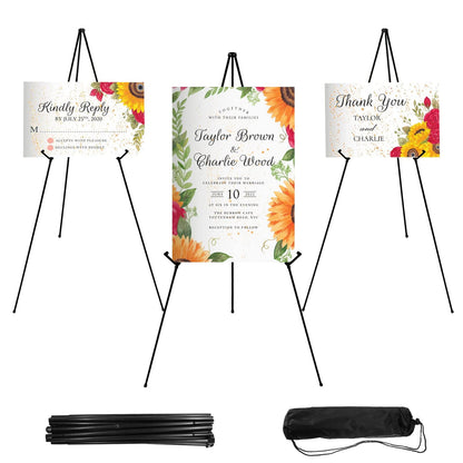 JEAWIWI 3PCS Black Easel Stand for Wedding Sign Stand, 66 Inch Lightweight Adjustable Art Easel for Display, Wedding Sign, Poster, Black Metal Easel with Portable Bags