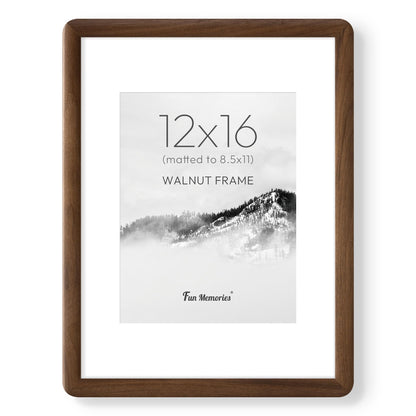 12x16 Picture Frame, USA-Sourced Walnut Wood Photo Frame with HD Tempered Glass, Handcrafted Rustic Farmhouse Wooden Frame for Wall & Tabletop Display, Matted to 8.5x11