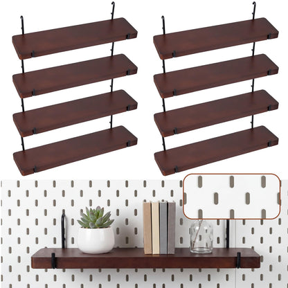 Novabright 8 Pcs Walnut Color Pegboard Shelves Set with Metal Brackets Hooks 11.8 x 4'' Wall Wooden Pegboard Shelving Heavy Duty Accessories for Crafts Office Garage, Compatible with IKEA Skadis