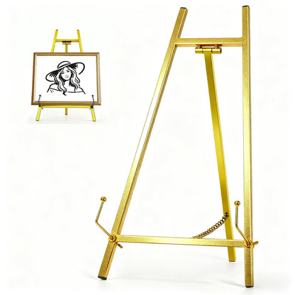 BeeCoAoo 13.3" Metal Easel Stand for Sign – Elegant Table Top Easel for Display, Heavy Duty Tabletop Picture Easel Stand for Wedding Sign, Picture Frame, and Art (Gold)