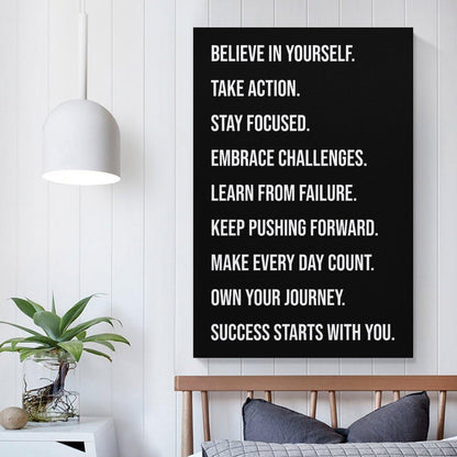Motivational Gym Quote Build Self Belief Take Action Stay Focused Canvas Printing Wall Art Prints Wall Decor Posters Scandinavian Bohemian Typography for Living Room Office 12x18inch(30x45cm)
