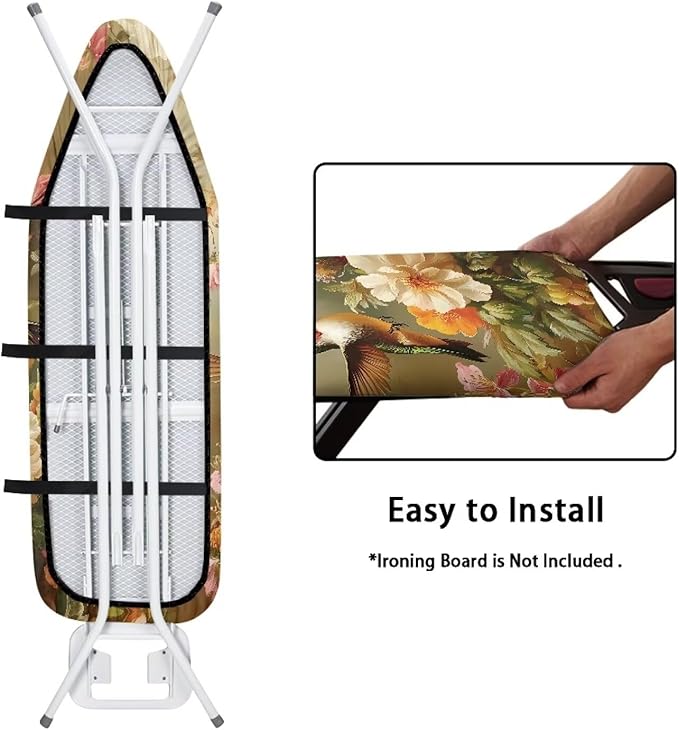 Hummingbird Flower Cover for Ironing Board 15x54 Inch Standard Size Iron Board