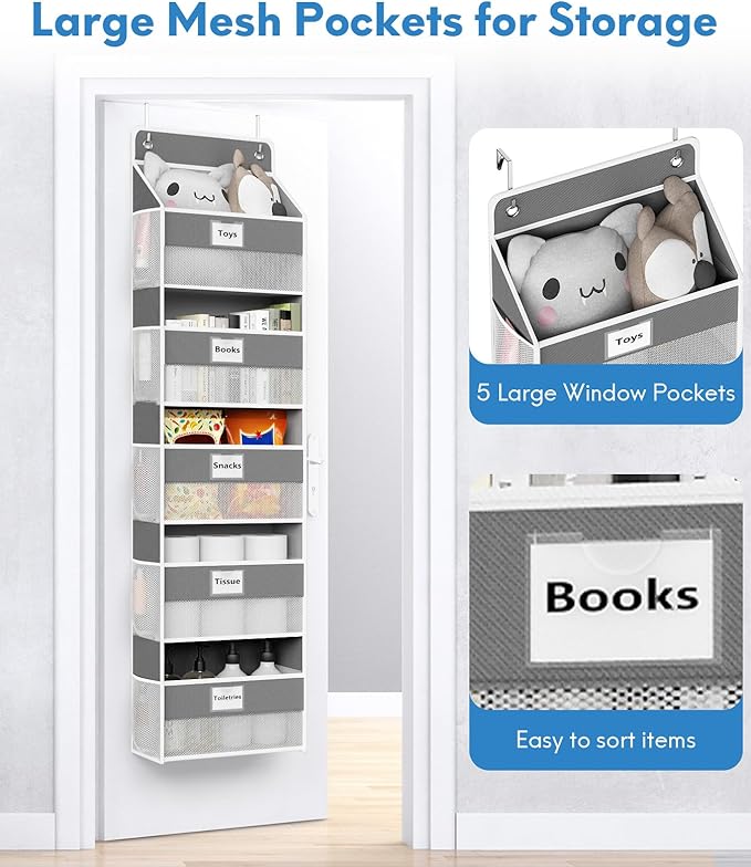 Over The Door Organizer Hanging, 2 Pack 5 Shelf Behind The Doors Storage