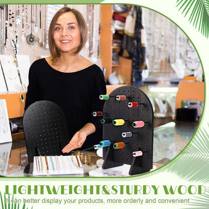 Colingmill 2 Sets Keychain Display Stand Wooden Pegboard Display Stand with 25 Pcs Dowel Rods Oval Bracelet Organizer Holder for Jewelry, Craft Shows, Necklace, Selling, 15.75" x 11.81" (Black)
