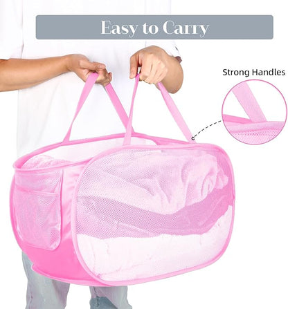 Durable Collapsible Laundry Baskets, Mesh Pop Up Laundry Hamper