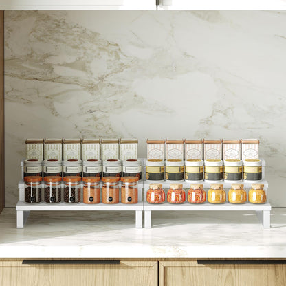 YATINEY Spice Rack, Wooden Display Riser Stand, Set of 2, Vanity Display Stand, Perfume Organizer, Tiered Countertop Organizers, Space Saving, for Kitchen Spices,Syrup, Coffee Mugs, White SR03L2WW