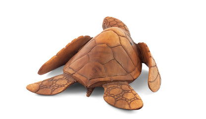 G6 Collection Wooden Hand Carved Sea Turtle Tortoise Statue Figurine Sculpture Handcrafted Handmade Home Decor Rustic Seaside Tropical Nautical Ocean Coastal (12" Long)