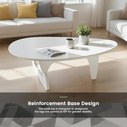 Solid Wood Triangle Coffee Table,Unique Mid Century Modern Oval Coffee Table,Irregular Geometric Tea Tables for Home Living Room with Wooden Tabletop and Reinforced Legs White 43" L x 31" W x 16" H