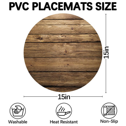 Khaki Wooden Texture Placemats for Round Tables Set of 5, Wedge Shaped Place Mat with Round Centerpiece Mat Washable Heat Resistant Non-Slip Dining Table Mats for Home Kitchen Christmas Decoration