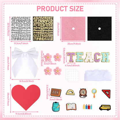 35 Pcs Teacher Theme DIY Graduation Cap Decorations White Lace Trim White Bows Heart Paper Cutouts Iron On Letters Patches Plastic Patches for DIY Hat Grad Cap Topper Graduation Party Supplies
