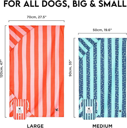 Dock & Bay Pet Towel - Super Absorbent & Quick Drying Dog Towels with Bag - 100% Recycled - Woofs Go Wild, Medium (90x50cm, 35x19)