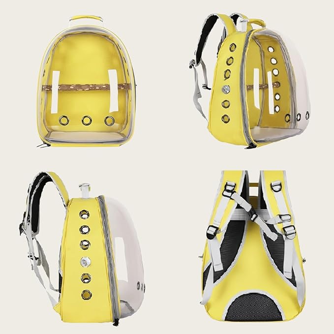 Bird Backpack, Lightweight and Breathable Outdoor Travel Backpack with 12 Breathable Holes, Wooden Pole, Adjustable Shoulder Strap for Birds and Pets (Grey)
