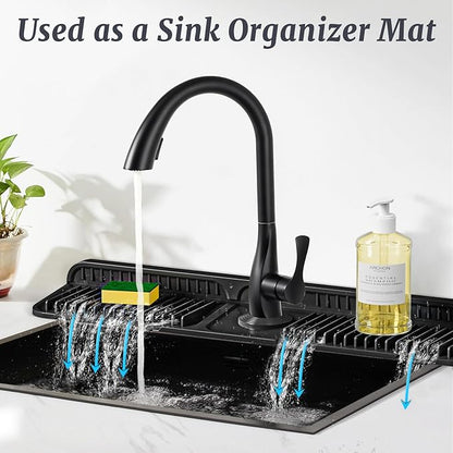 PoYang 24 inch Faucet Mat for Kitchen Sink Splash Guard, 7° Slope Silicone Sink