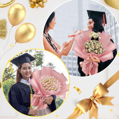 Funnymoom 71 Pcs DIY Chocolate Flower Bouquet Kit Graduation 2026 Candy Rose Clear Acrylic Lollipop Ball Holder Mother's Day Flower Wrapping Paper Ribbon Accessories Birthday Gift(Pink)