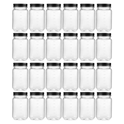 novelinks 16 oz Clear Plastic Jars with Lids, Refillable 16oz Mason Jars with Lids & Storage Containers for Kitchen & Household Use (24 Pack,Black)