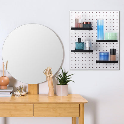 Coume 4 Pack Pegboard Shelves Wall Organizer Peg Board Shelf Brackets Steel Tray Pegboard Accessories Organizing Tools for Craft Room Home Garage Nursery Workbench Kitchen, Black, 5.91 x 4.72 Inch
