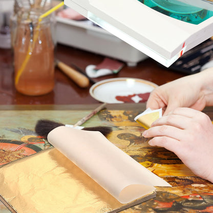 Bememo 300 Pcs Gold Leaf Sheets Imitation Gold Foil Paper Sheets for Arts, Gilding Crafting, Painting, Picture Frames, Projects, Furniture Decoration, 5.5" x 5.5"
