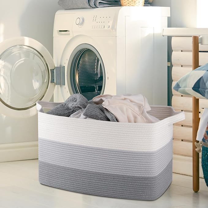 OIAHOMY Extra Large Blanket Basket, 110L Cotton Rope Woven Laundry Basket