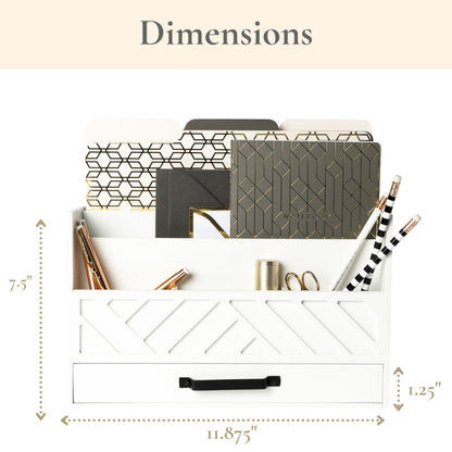 BLU MONACO | Wooden Mail Organizer with Drawer | Mail Organizer Countertop with 6 Compartments | Bill Holder for Desk | White Desktop Mail Sorter