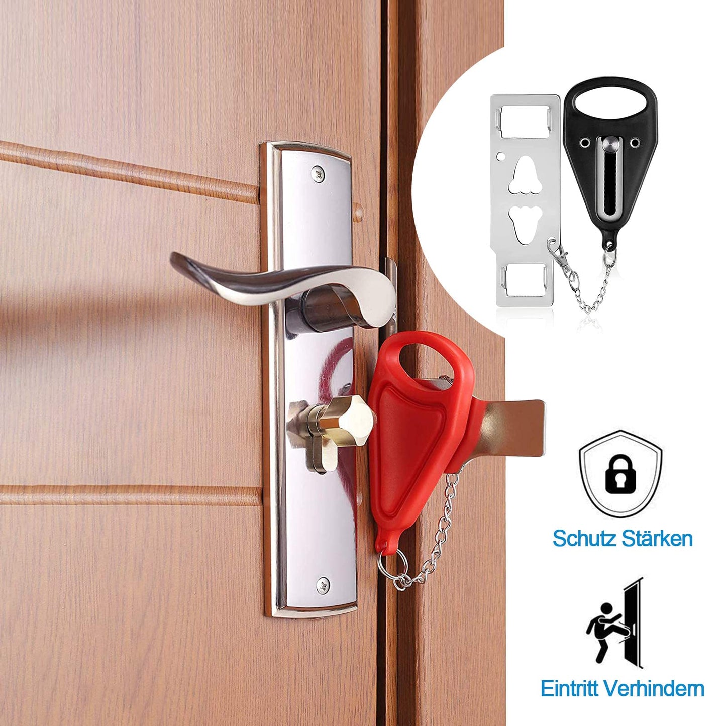 Portable Door Lock, Door Chains Security, Pack of 2 Travel Lock Security Lock, Home Door Additional Lock, Black and Red