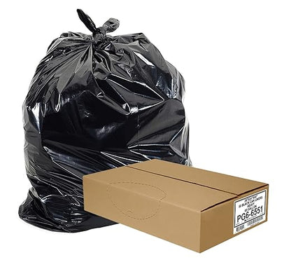 Aluf Plastics 65 Gal Black Heavy Duty Garbage Bags 1.5 Mil