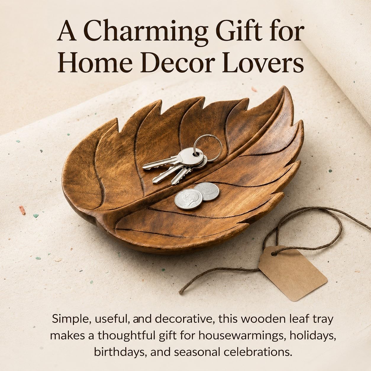 Wooden Leaf Tray, Leaf Shaped Trinket Dish for Keys, Jewelry, Crystals, Candles, Rustic Decorative Tray for Entryway, Nightstand, Vanity, Coffee Table, Fall Home Decor