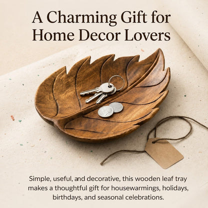 Wooden Leaf Tray, Leaf Shaped Trinket Dish for Keys, Jewelry, Crystals, Candles, Rustic Decorative Tray for Entryway, Nightstand, Vanity, Coffee Table, Fall Home Decor