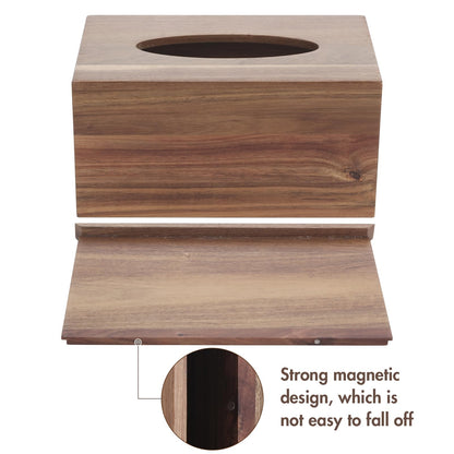 Reviaras Wooden Tissue Box Cover, Tissue Box Holder with Slide-Out Bottom, (Acacia) (Acacia-Rectangle)