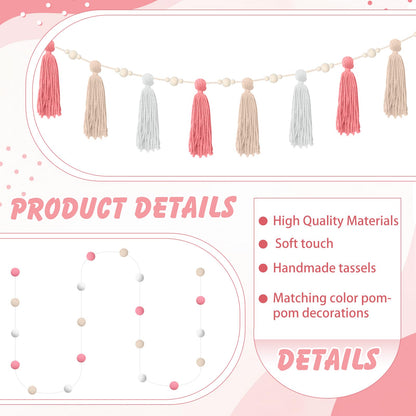 SmoothNovelty 139 Pcs Felt DIY Custom Banner Kit Include 104 Letters 18 Swallowtail Flags 15 Pennants 2 Pcs Pom Pom Garland Tassel Pompom Decoration for Home Baby Shower Birthday(Baby Pink)