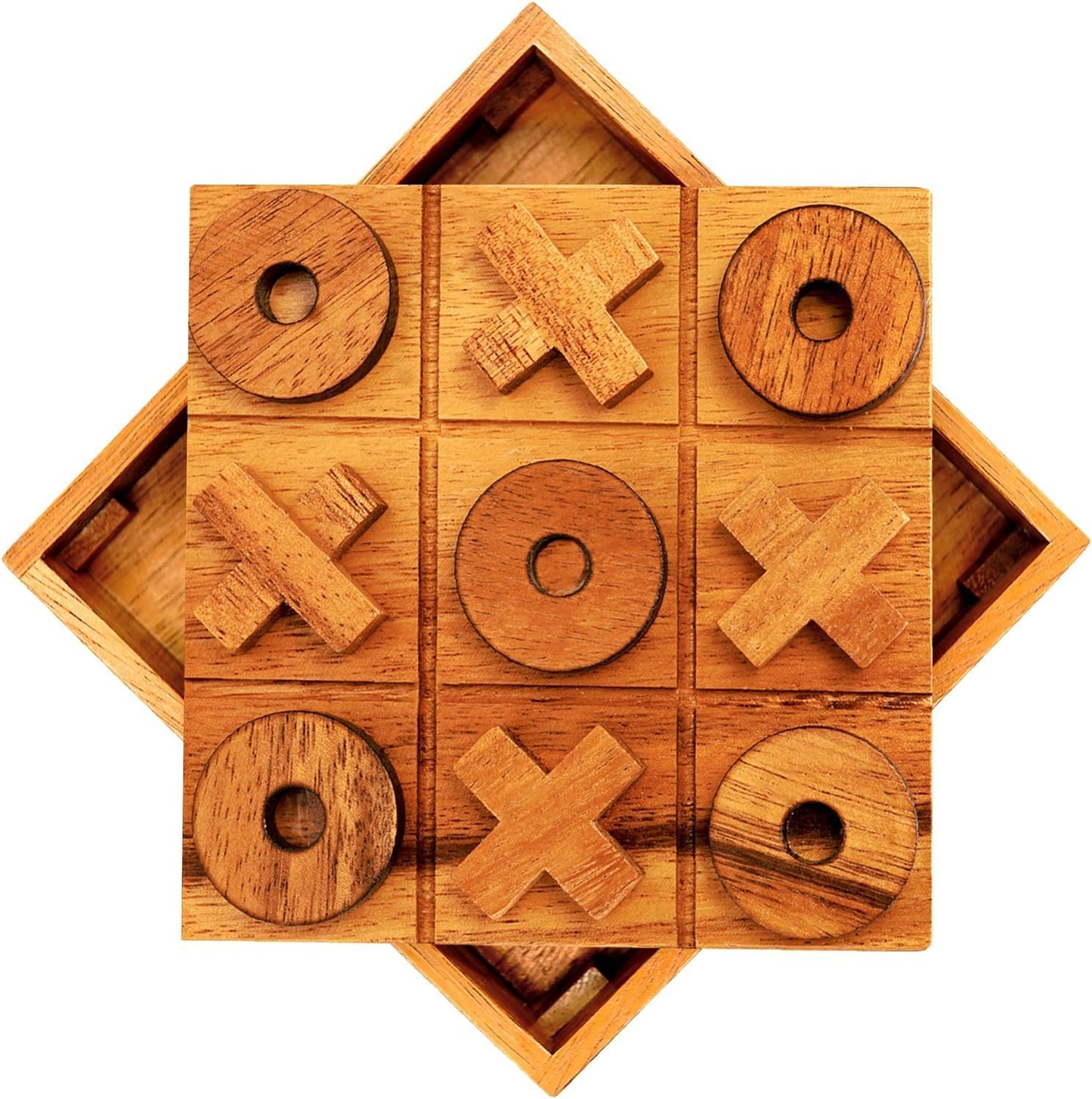 BSIRI Wooden Tic Tac Toe Game Coffee Tabletop XO Blocks Ideal for Family Living Room Games Night for Adults for Desk Decor and Unique Wood Gifts for All Occasions 5.5 Inch