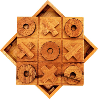 BSIRI Wooden Tic Tac Toe Game Coffee Tabletop XO Blocks Ideal for Family Living Room Games Night for Adults for Desk Decor and Unique Wood Gifts for All Occasions 5.5 Inch