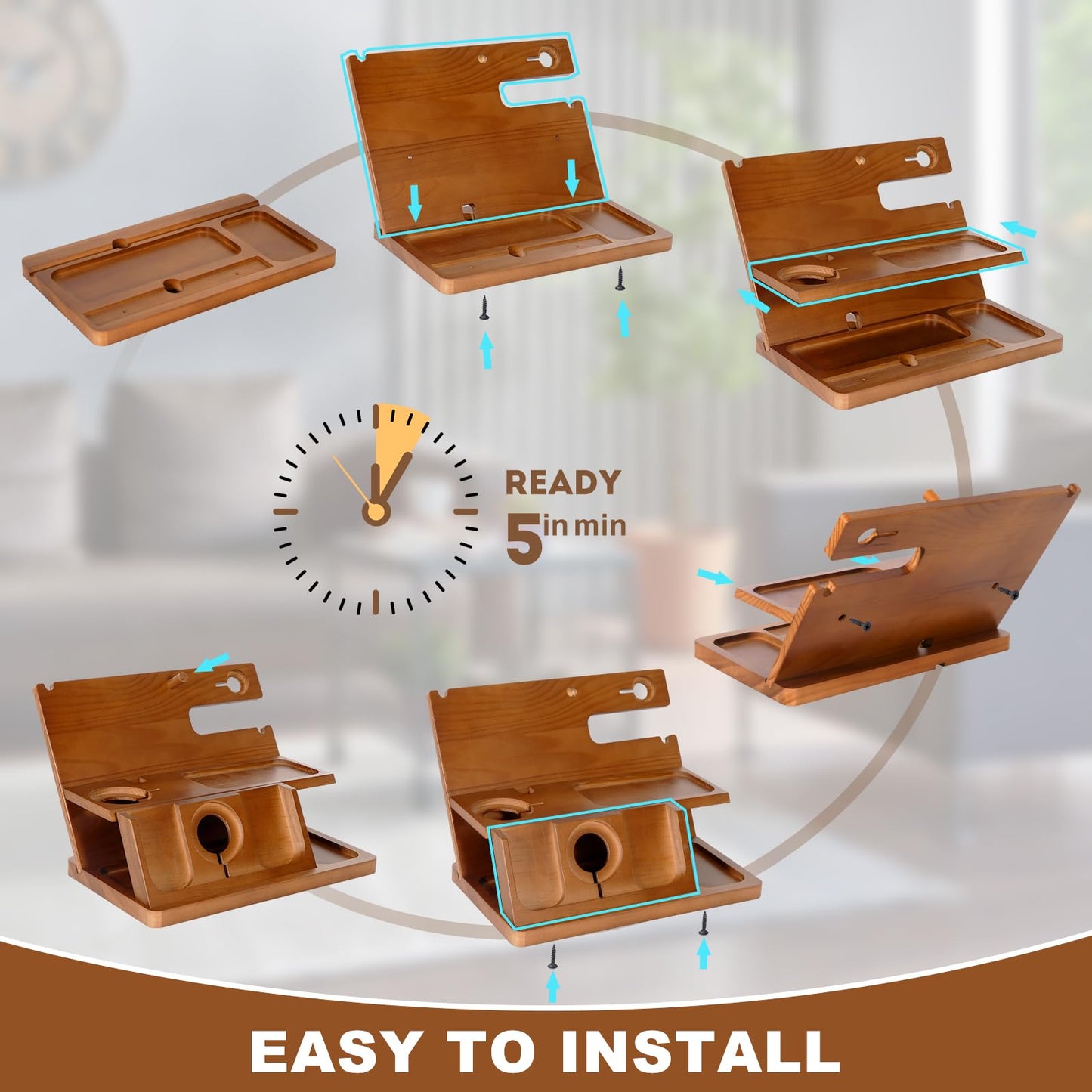 Gifts for Men 3-in-1 Charging Stand Compatible with iPhone 16 Charger Station, Nightstand Organizer Wood, Fathers Day Perfect for Dad Husband Boyfriend Son, for iPhone 16/15/14/13/12 Max Plus, Watch