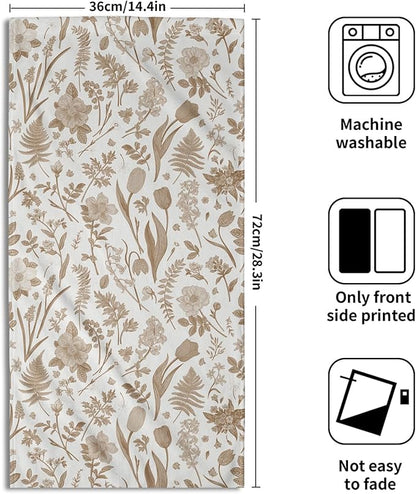 Spring Floral Hand Towels for Bathroom Set of 2 Brown White Flower Leaves