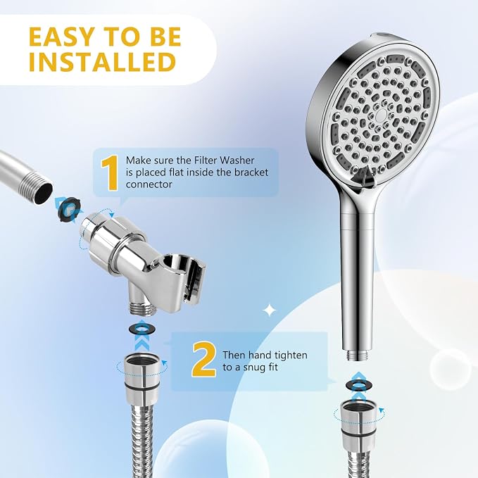 6 Spray Modes Filtered Handheld Showerhead Set, Huge 6-Inch High Pressure Shower Head with Handheld Spray, Chrome Water Softener Shower Head for Hard Water, Built-in Power Wash to Clean Tub