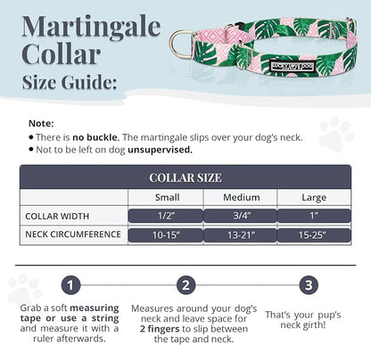 Lucky Love Dog Martingale Dog Collar - Adjustable, No-Slip, Comfortable, Durable, Soft Webbing & Stylish Patterned Collar for Male and Female Dogs Ideal for Training & Walking - Laguna, Small