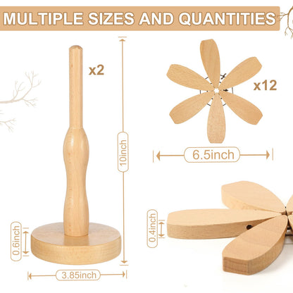Yerliker Tree Coasters Set of 12, Wooden Trivets for Hot Dishes, Stackable Trivet Set with Stand, Foldable Beech Wood Tree Table Mat Coaster Holder for Kitchen Counter Pots Pans Plates Pad