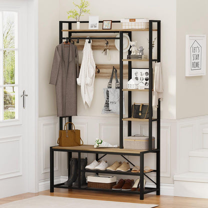 BON AUGURE 2-Piece Entryway Furniture Set, Console Table with Drawer and Coat Rack Hall Tree with Bench for Hallway or Living Room