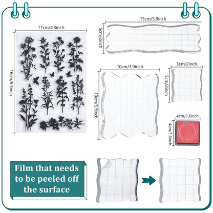 GLASSWINDS 29 Pcs Acrylic Stamps for Crafting Card Making Supplies Set Include 3 Acrylic Clear Stamp Blocks, 6 Clear Silicone Stamps Seals, 20 Craft Ink Pads Stamp for DIY Scrapbooking Journal