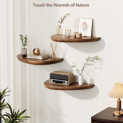 Sueuapp Solid Walnut Floating Shelves for Wall 15.7 Inch Set of 2, Live Edge Wall Mounted Shelf,Rustic Farmhouse Wooden Floating Shelf,Wood Wall Shelves for Bathroom Living Room,Bedroom,Kitchen