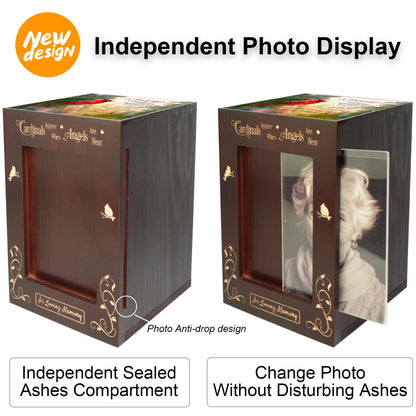 CHIEMOT - Wooden Cremation Urns with Photo Frame for Human Ashes Adult Female Male, Wood Urns Box and Casket, Funeral Decorative Urn with Picture for Adults Up to 200 lbs (Large, Cardinal)