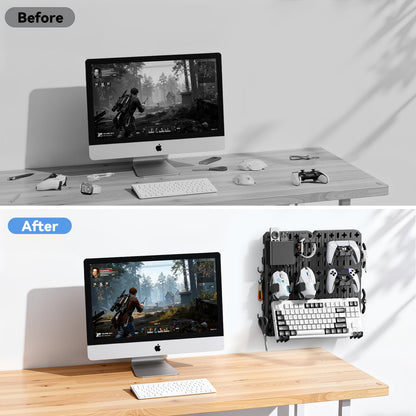 KDD Keyboard and Mouse Display Stand Holder, Wall Mount Office Organization Pegboard Combination Kit with Pen holder, Hooks, Headset & Controller Stand for Office & Home Hanging Organizer Storage