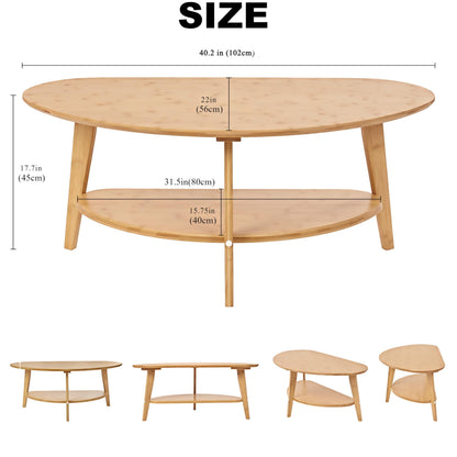 NAVREX Coffee Table, Oval Coffee Tables for Living Room, 100% Solid Wood Coffee Tables, 40.2" Round Center Table for Bedroom Reception Office, Mid Century Modern Coffee Table, Easy Assembly