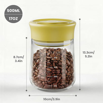 Overnight Oats Containers with Lids, 2 Pack 17oz Glass Jars with Airtight Lids, Wide Mouth Mason Jars, Food Coffee Bean Storage Containers for Yogurt, Chia Pudding, Snack, Salad(Yellow+Beige)
