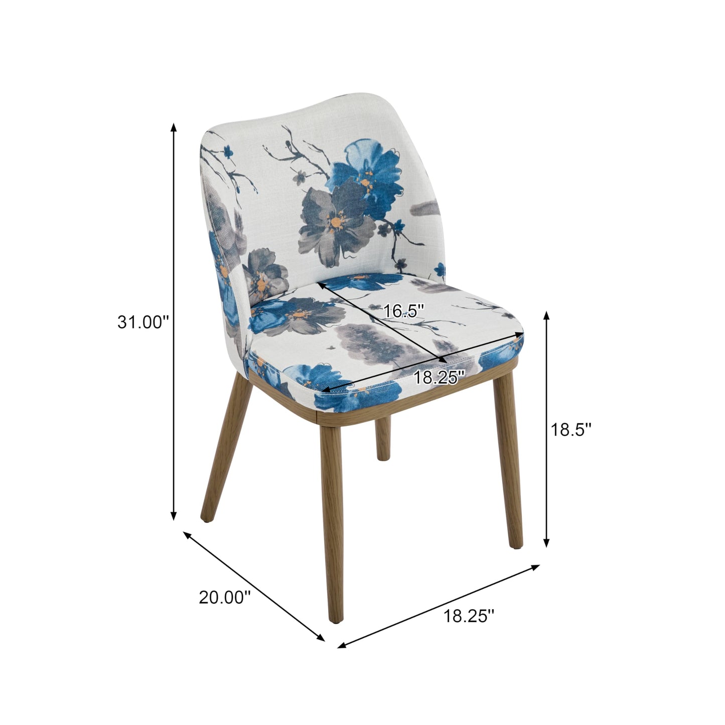 Christopher Knight Home Ringo Modern Fabric Upholstered Dining Chairs Set of 2, Wooden Dining Room Armless Chair, Curved Backrest Kitchen Side Chair, Brown+Blue+White