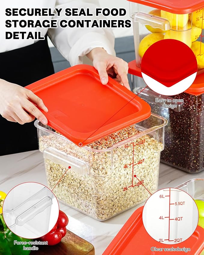 8QT NSF Food Storage Containers: 6PCS Clear Food Storage Containers